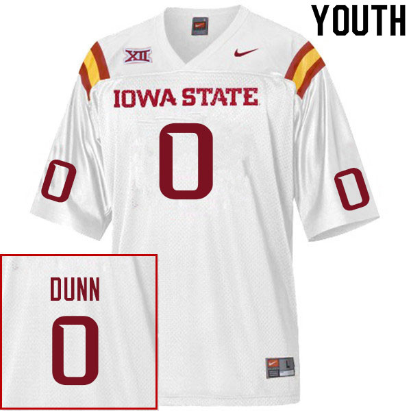 Iowa State Cyclones Youth #0 Corey Dunn Nike NCAA Authentic White College Stitched Football Jersey NM42O53FW